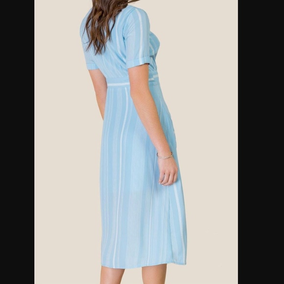 NWT MIDI BABY BLUE WHITE STRIPES, SIDE TIE, POCKET - Picture 4 of 8